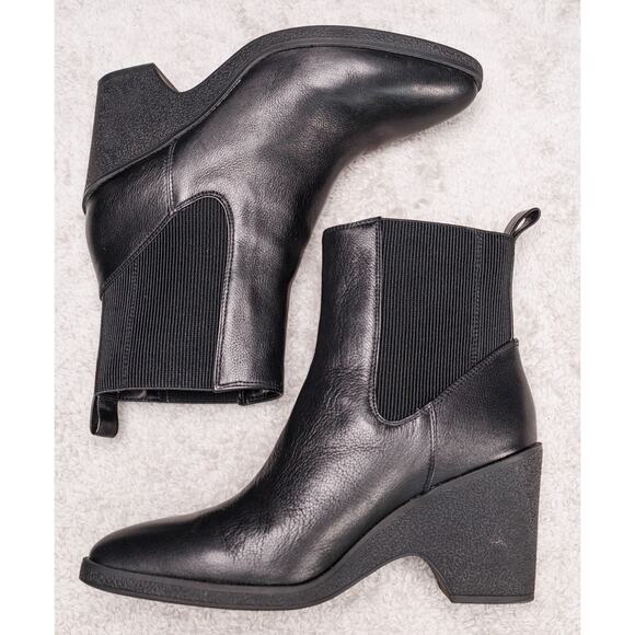 Aerosoles Mylo Black Leather Wedge Ankle Boots Womens Size 11rac - Picture 4 of 16